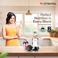 LONGWAY Longway Nutri Power 600 W Bullet Mixer Grinder & Smoothie Maker With Stainless Steel Blades & ABS Plastic Body | 22000 RPM | 3 Years Warranty (2 Jars, Silver)