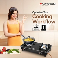 Longway Furn Glass Top, 2 Burner Manual Ignition Glass Gas Stove (Black, ISI Certified, 2 Year Warranty)