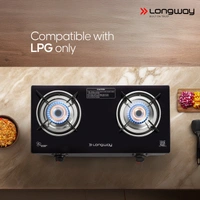 Longway Furn Glass Top, 2 Burner Manual Ignition Glass Gas Stove (Black, ISI Certified, 2 Year Warranty)