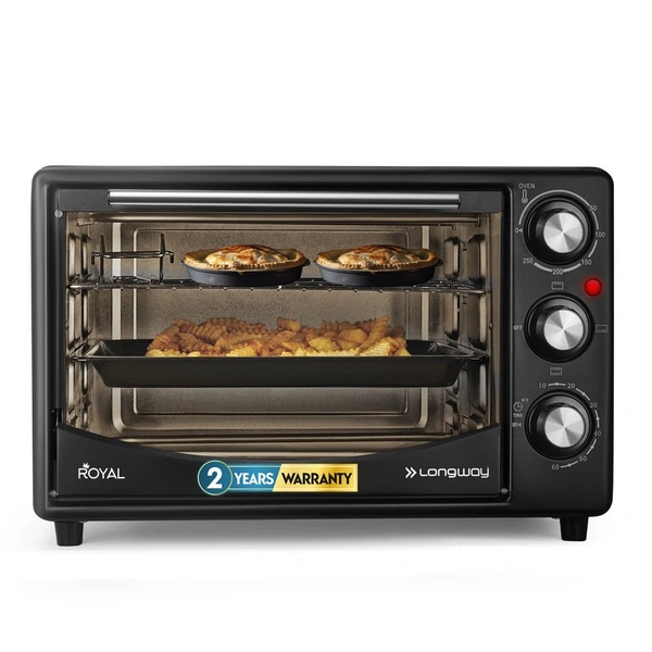 LONGWAY Longway Royal OTG 25 Ltr Oven Toaster Griller With Heating Modes | Temperature Timer Control For Baking Pizza, Cake, Grilling Chicken & Toasting Bread| (1400 W, Black)
