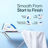 LONGWAY Longway Grace Light Weight Non-Stick Teflon Coated Dry Iron, Electric Iron For Clothes | 2 Years Warranty| (1100 Watt, Blue)