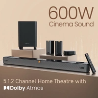 Portronics 600W Sound Slick X1 5.1.2 CH Dolby Atmos Home Theatre, Wireless Satellite Speaker 600 W Bluetooth Soundbar (Black, Stereo Channel)