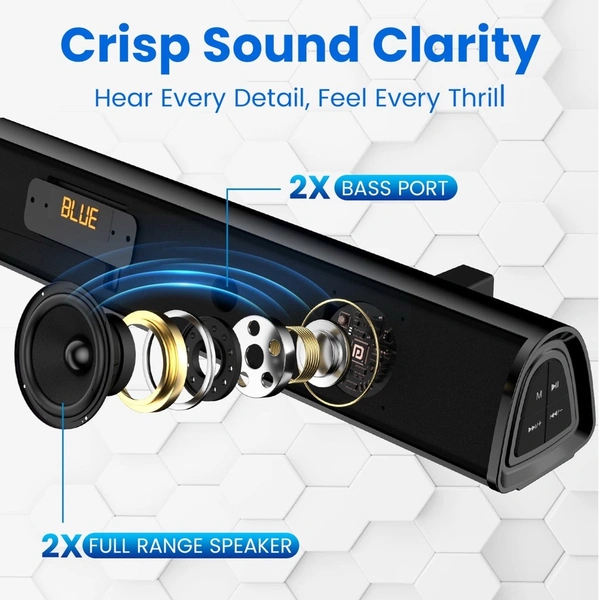 Portronics Pure Sound 106 Wired Subwoofer, HD Sound, BT5.3v 120 W Bluetooth Soundbar (Black, 2.1 Channel)