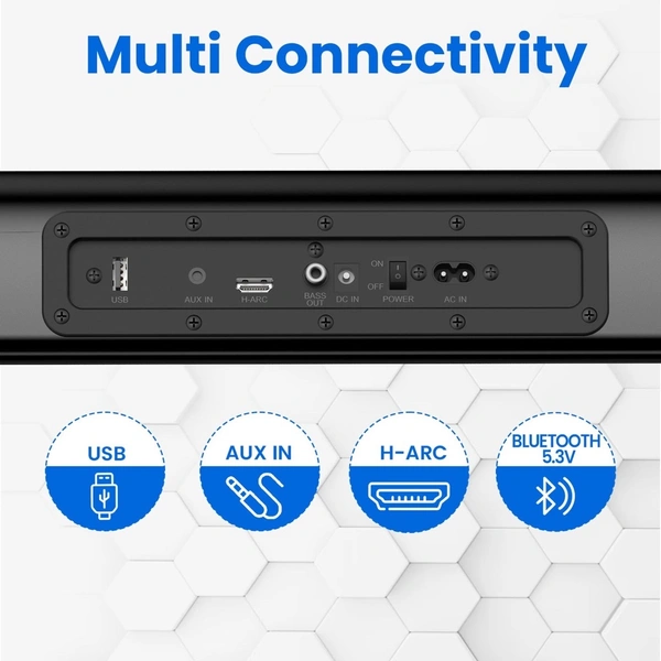 Portronics Pure Sound 106 Wired Subwoofer, HD Sound, BT5.3v 120 W Bluetooth Soundbar (Black, 2.1 Channel)
