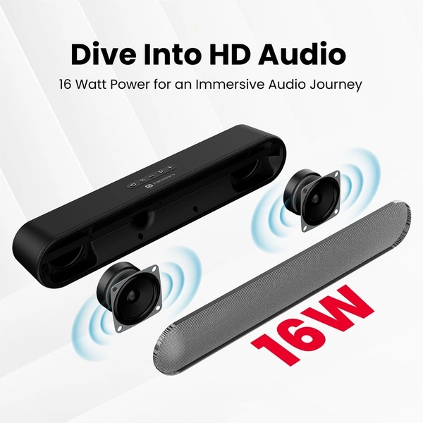Portronics Decibel 23, 5Hrs Playback, EQ Mode, In Built Mic 16 W Bluetooth Soundbar (Black, Stereo Channel)