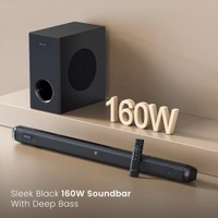 Portronics Pure Sound 108 160W Bluetooth Soundbar with Deep Bass, 6.5 Inch Subwoofer 160 W Bluetooth Soundbar (Black, 2.1 Channel)