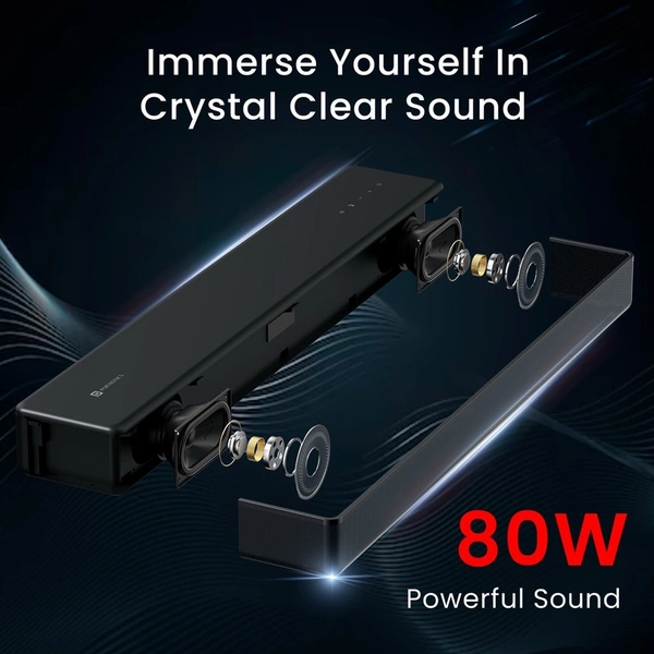 Portronics Sound Slick 8 80W Touch Control Bluetooth Soundbar, Surround Sound With Remote 80 W Bluetooth Soundbar (Black, 2.1 Channel)