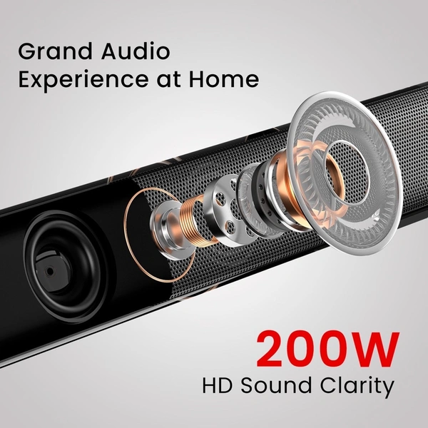Portronics Pure Sound 105 Wireless Soundbar with Wired Subwoofer, HD Sound, 3 EQ Modes 200 W Bluetooth Soundbar (Black, 2.1 Channel)