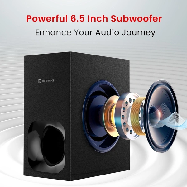 Portronics Pure Sound 105 Wireless Soundbar with Wired Subwoofer, HD Sound, 3 EQ Modes 200 W Bluetooth Soundbar (Black, 2.1 Channel)