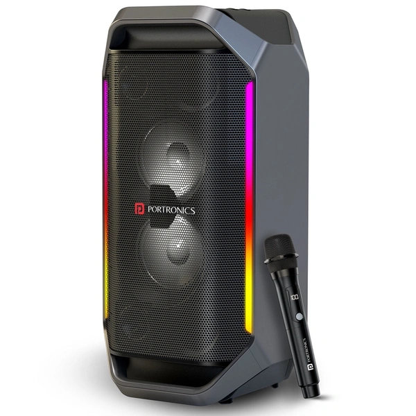 Portronics Dash 13 150W Portable Party Speaker with Wireless Karaoke Mic, 6 Hours Playtime 150 W Bluetooth Party Speaker (Black, 2.0 Channel)