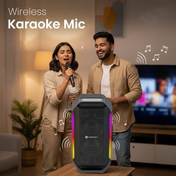 Portronics Dash 13 150W Portable Party Speaker with Wireless Karaoke Mic, 6 Hours Playtime 150 W Bluetooth Party Speaker (Black, 2.0 Channel)