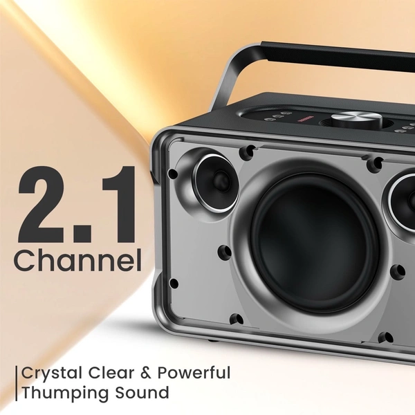 Portronics Harmony Wireless Portable HD Sound, Upto 6 Hours Playtime, 80 W Bluetooth Home Audio Speaker (Black, 2.1 Channel) - grey