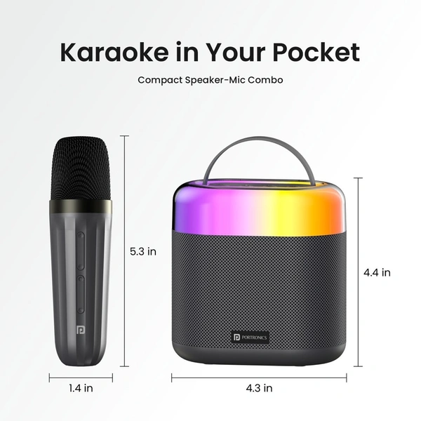 Portronics Dash 3 Wireless Karaoke Mic, 5Hrs Playtime, RGB Lights 16 W Bluetooth Party Speaker (Black, Stereo Channel)