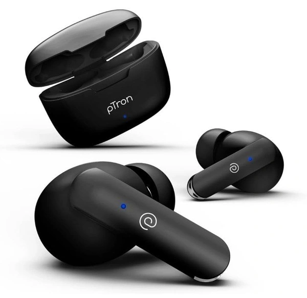 pTron Bassbuds Duo in-Ear Bluetooth 5.1 Wireless Headphones, Stereo Audio, Touch Control TWS Earbuds with HD Mic, Type-C Fast Charging, IPX4 Water Resistant & Voice Assistance