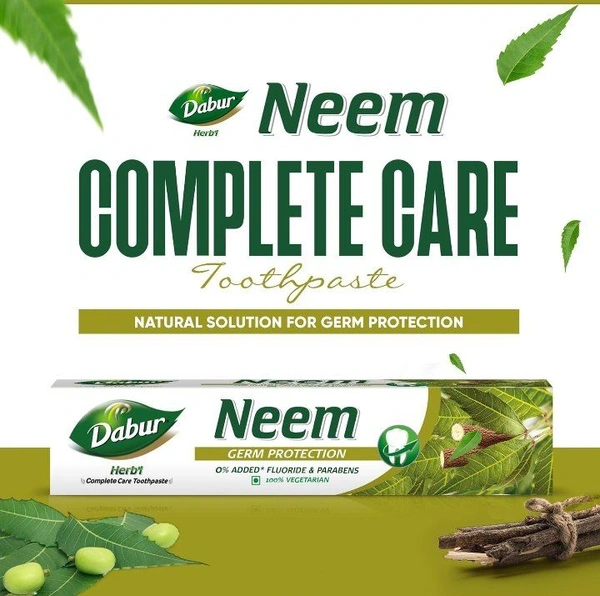 Dabur Herb'l Neem 300g (200g + 100g) - Germ Protection Toothpaste with No added Fluoride and Parabens