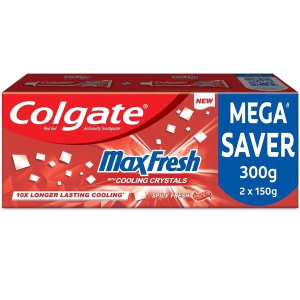 Colgate MaxFresh 300g (150g x 2, Pack of 2) Anticavity Toothpaste Gel, Spicy Fresh (Saver Pack)