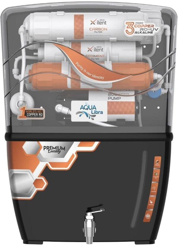AQUA LIBRA WITH DEVICE Libra Copper + Mineral Ro+Uv+Uf 10 Liter Ro + Uv + Tds Adjuster Water Purifier With Copper Charge Technology Black Best For Home And Office (Made In India)