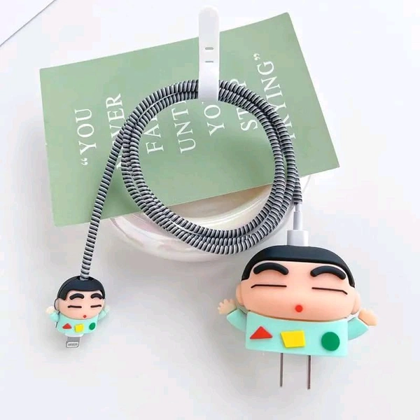 Zestora Shinchan 3D Cartoon Silicone Charger Cover Case for iPhone 18W/20W Adapter & Lightning Cable | Cute & Durable Protective Skin for Apple Charger & Lightning Cable - Mint Green, Cute Shinchan Protectors