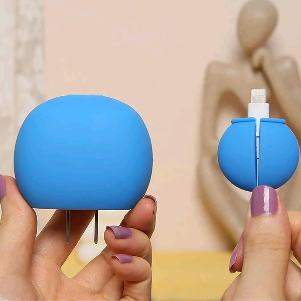 3D Doraemon Cartoon Charger & Cable Protector Case for iPhone 18W/20W Adapter & Lightning Cable β Silicone Protective Cover Set (1 Piece) - Doremon Blue, Doraemon Cover Protector