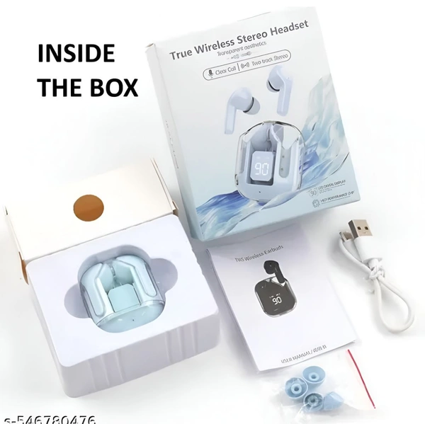 Ultrapods Max TWS Earbuds Pro | Bluetooth 5.2 | Transparent Design | 13mm HD Bass | Fast Charging (Blue)" - Blue