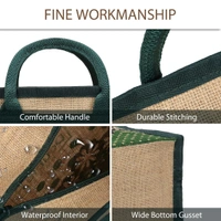 Double R Bags Eco Reusable Jute Tote | Floral Print Hand Carry Bag with Zipper | Multipurpose Shopping Bag (41.9 x 33 cm, Made in India) - Green, 41.9L x 15.2W x 33H