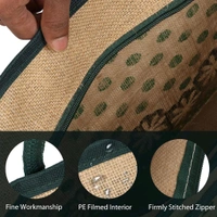 Double R Bags Eco Reusable Jute Tote | Floral Print Hand Carry Bag with Zipper | Multipurpose Shopping Bag (41.9 x 33 cm, Made in India) - Green, 41.9L x 15.2W x 33H