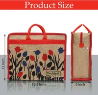 Double R Bags Eco Reusable Jute Tote | Floral Print Hand Carry Bag with Zipper | Multipurpose Shopping Bag (41.9 x 33 cm, Made in India) - Red, 41.9L x 15.2W x 33H