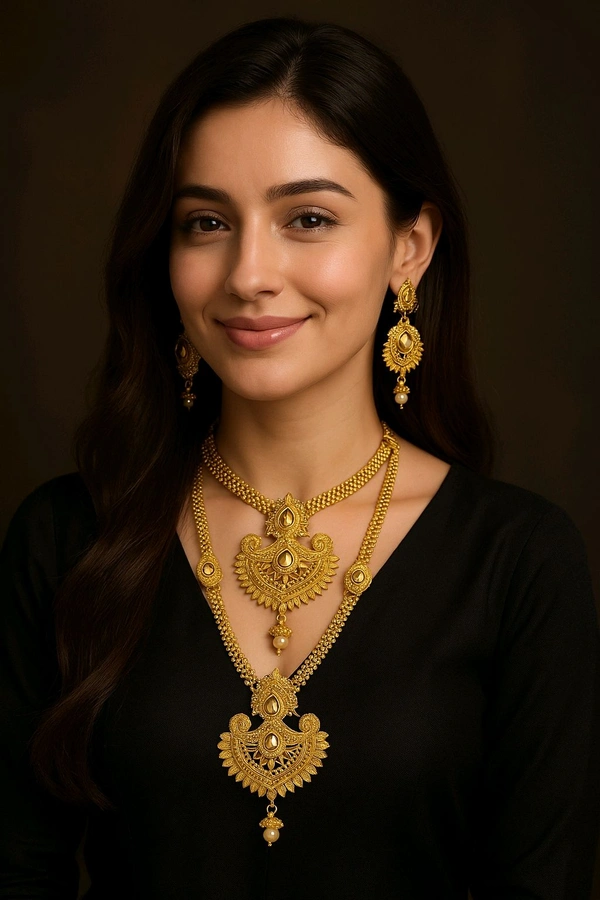 Gold Plated Anti Tarnish Jewellery Traditional Gold Plated Pearl Choker Necklace Set for Women | Bridal Jewelry Set with Earrings for Wedding & Festive Wear
- Gold, Free Size ( Gold Plated )