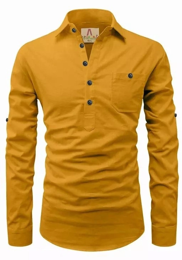 Apektra Men's Cotton Fabric Roll Up Sleeve Slim Fit Spread Collar Short Kurta Mo - XL