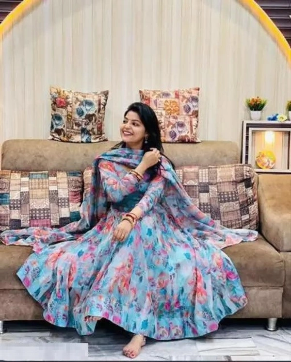 divya Blue belt with dupatta Anarkali MO - L