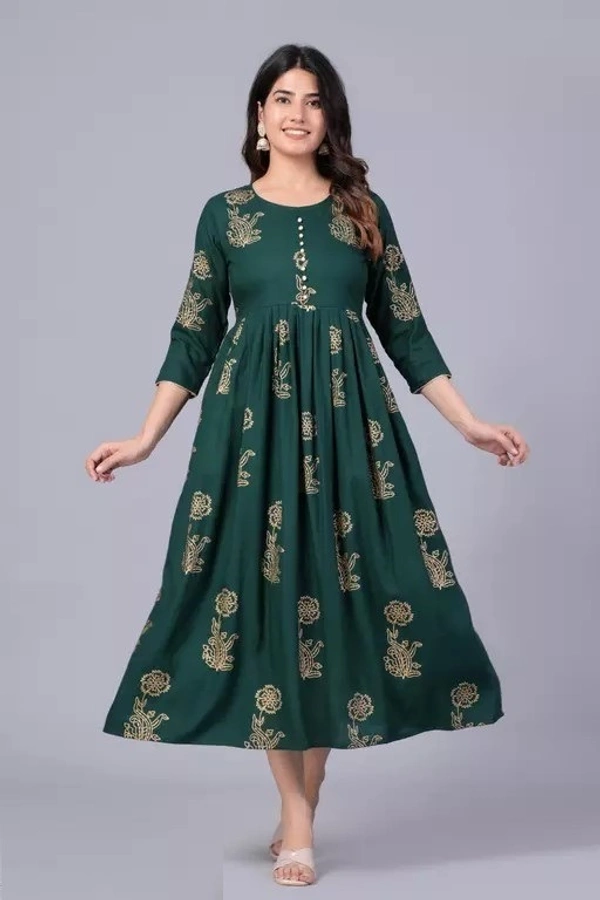 Stylish women rayon long gold print kurti Mo