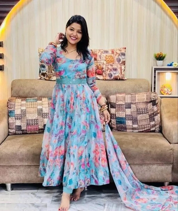 divya Blue belt with dupatta Anarkali MO - L