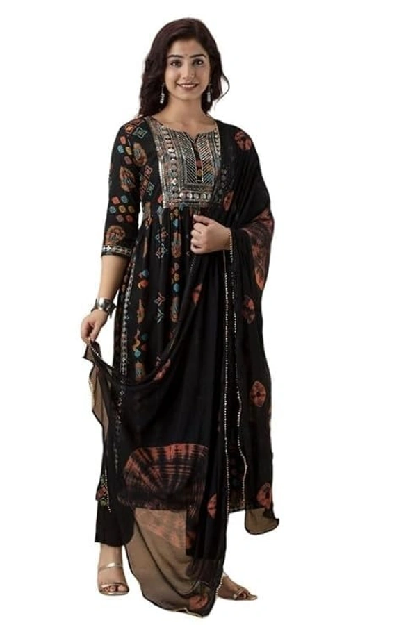 PICHAWAI Women's Viscose Rayon Solid Printed Kurta, Pant and Dupatta Set AN - L