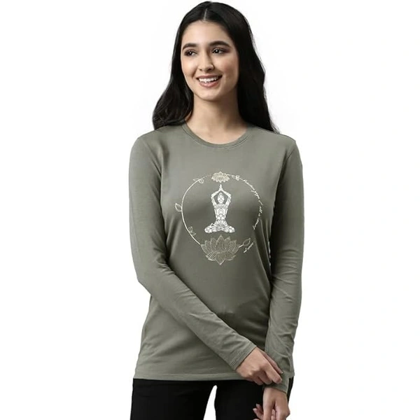 Enamor Essentials Full Sleeve Round Neck Slim Fit Stretch Cotton Lounge Tshirt for Womens-E157 An - XXL