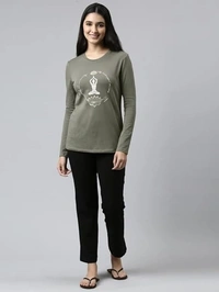 Enamor Essentials Full Sleeve Round Neck Slim Fit Stretch Cotton Lounge Tshirt for Womens-E157 An - XXL