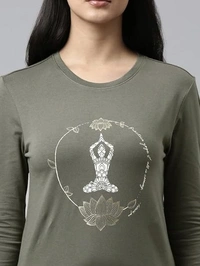 Enamor Essentials Full Sleeve Round Neck Slim Fit Stretch Cotton Lounge Tshirt for Womens-E157 An - XXL