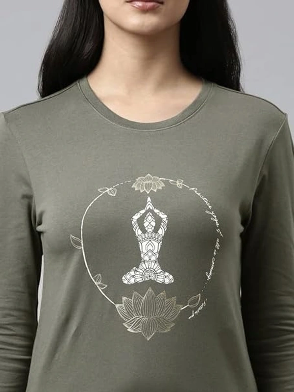 Enamor Essentials Full Sleeve Round Neck Slim Fit Stretch Cotton Lounge Tshirt for Womens-E157 An - XXL