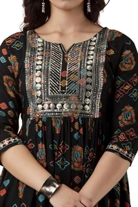 PICHAWAI Women's Viscose Rayon Solid Printed Kurta, Pant and Dupatta Set AN - L