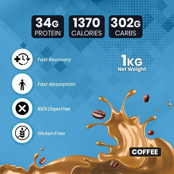 Nutrimuscle Massive Weight Gainer - 1kg - COFFEE Flavour For Weight & Mass Gain, Contains Complex Carbohydrates, Bcaa, Digestive Enzymes & Essential Vitamins & Minerals An - 1Kg