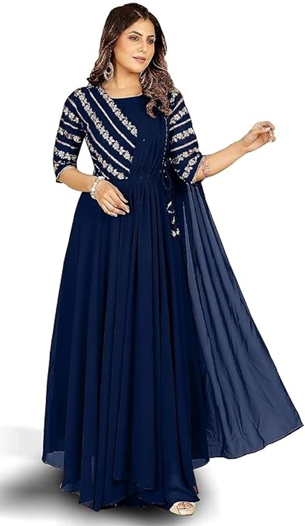 KEDARFAB Women's Embroidered Codding Long Anarkali Dress Material Gown with Duppta An - S
