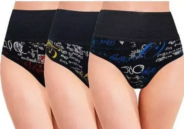 Brabea women girls ladies panty combo hispter body shaper tummy tucker panty brief color tower print Pack of 3 Mo - M