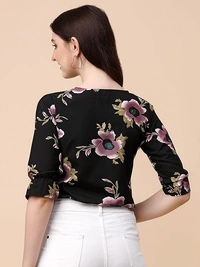 Wedani Women's Casual Puff Sleeves V Neck Foral Top An - XL