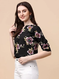 Wedani Women's Casual Puff Sleeves V Neck Foral Top An - XL