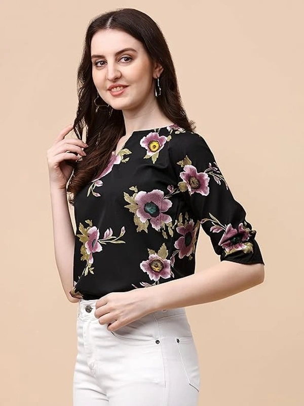 Wedani Women's Casual Puff Sleeves V Neck Foral Top An - XL