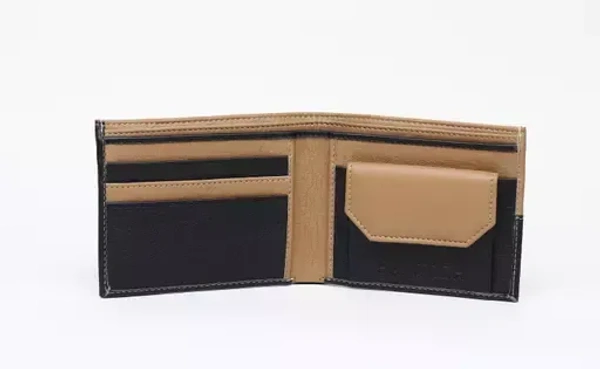 SAMTROH Tan & Black Artificial Leather Square Design Slider Wallet For Men Mo - Free Size