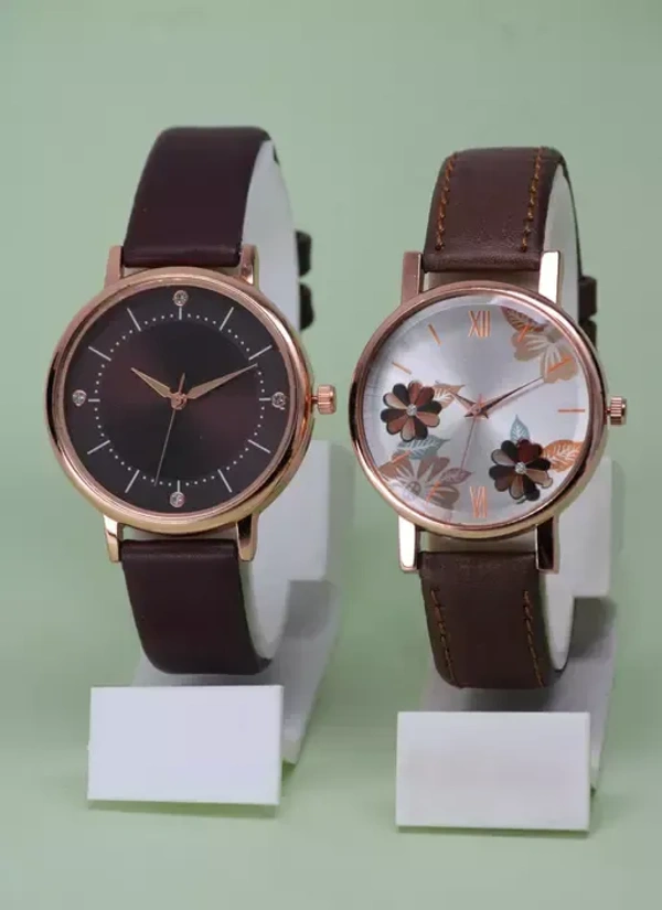 New Ethnic Flower Designer Leather Belt Analog Watches for Women Watches for Girls Mo - Free Size