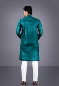 Mens Solid Cotton Blend Kurta (Rama Green) MO - L
