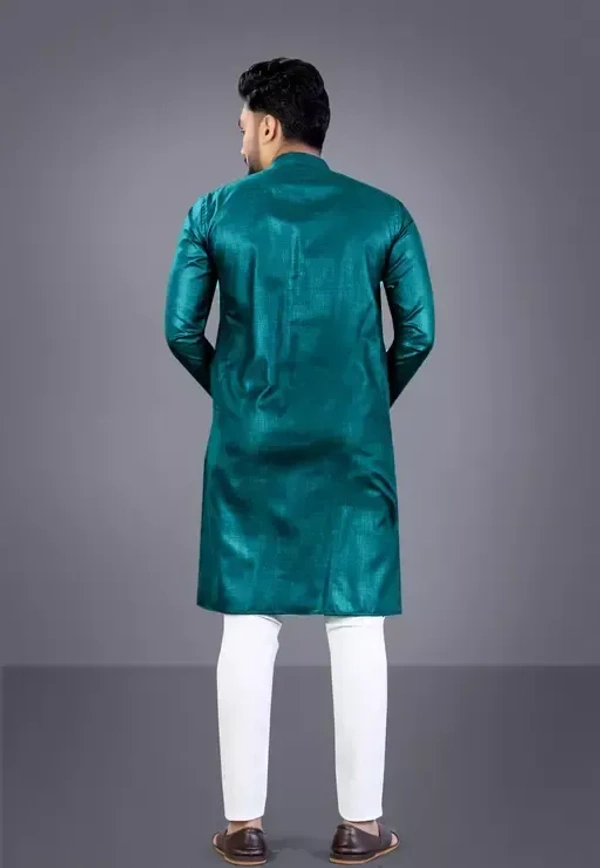 Mens Solid Cotton Blend Kurta (Rama Green) MO - L