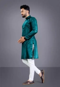 Mens Solid Cotton Blend Kurta (Rama Green) MO - L