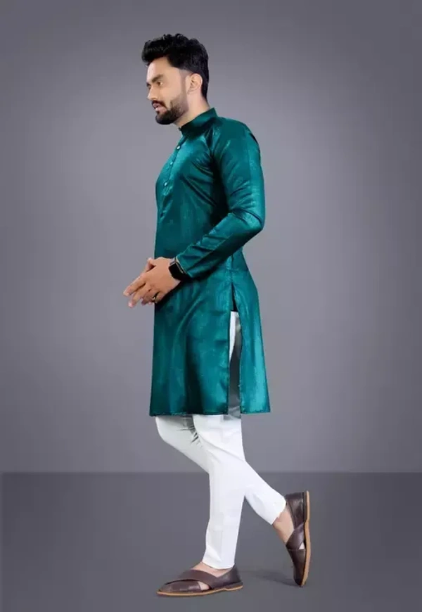 Mens Solid Cotton Blend Kurta (Rama Green) MO - L